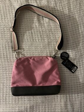 NWT K.Carroll Pink Canvas Crossbody Bag with Grey Trim